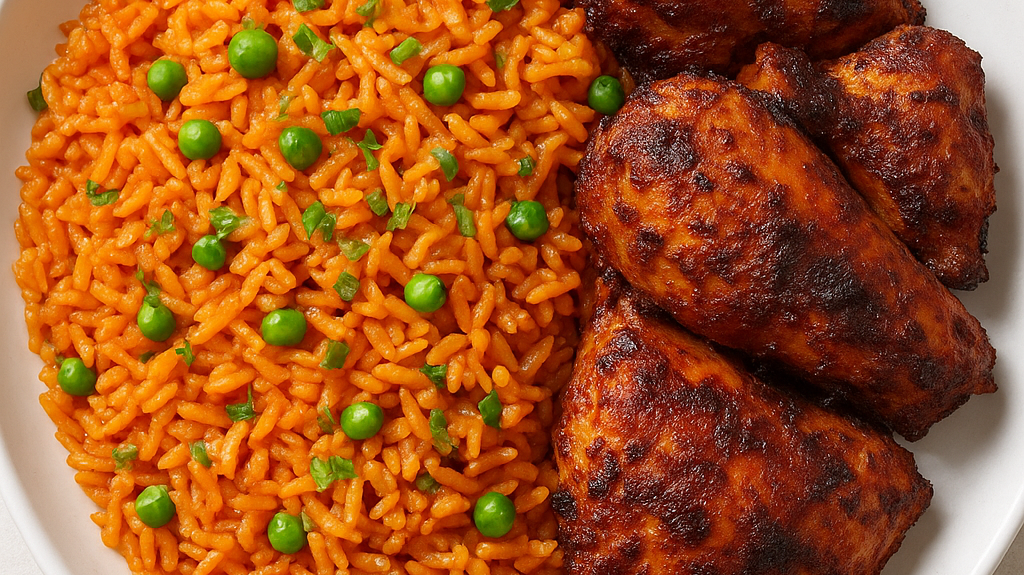 Nigerian Jollof Rice with Spicy Grilled Chicken