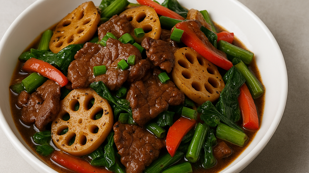 Imperial Black Pepper Beef with Lotus Root & Fragrant Jasmine Sauce