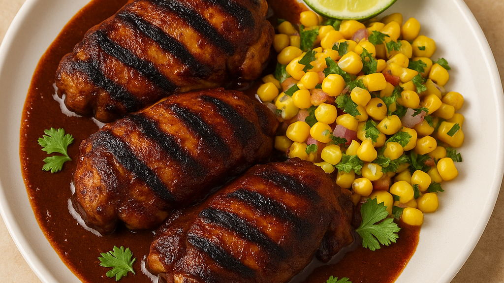 Oaxacan Grilled Mole Chicken with Roasted Corn Salsa