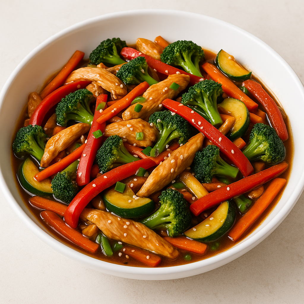 Chinese Chicken & Vegetable Stir Fry with Garlic Ginger Sauce