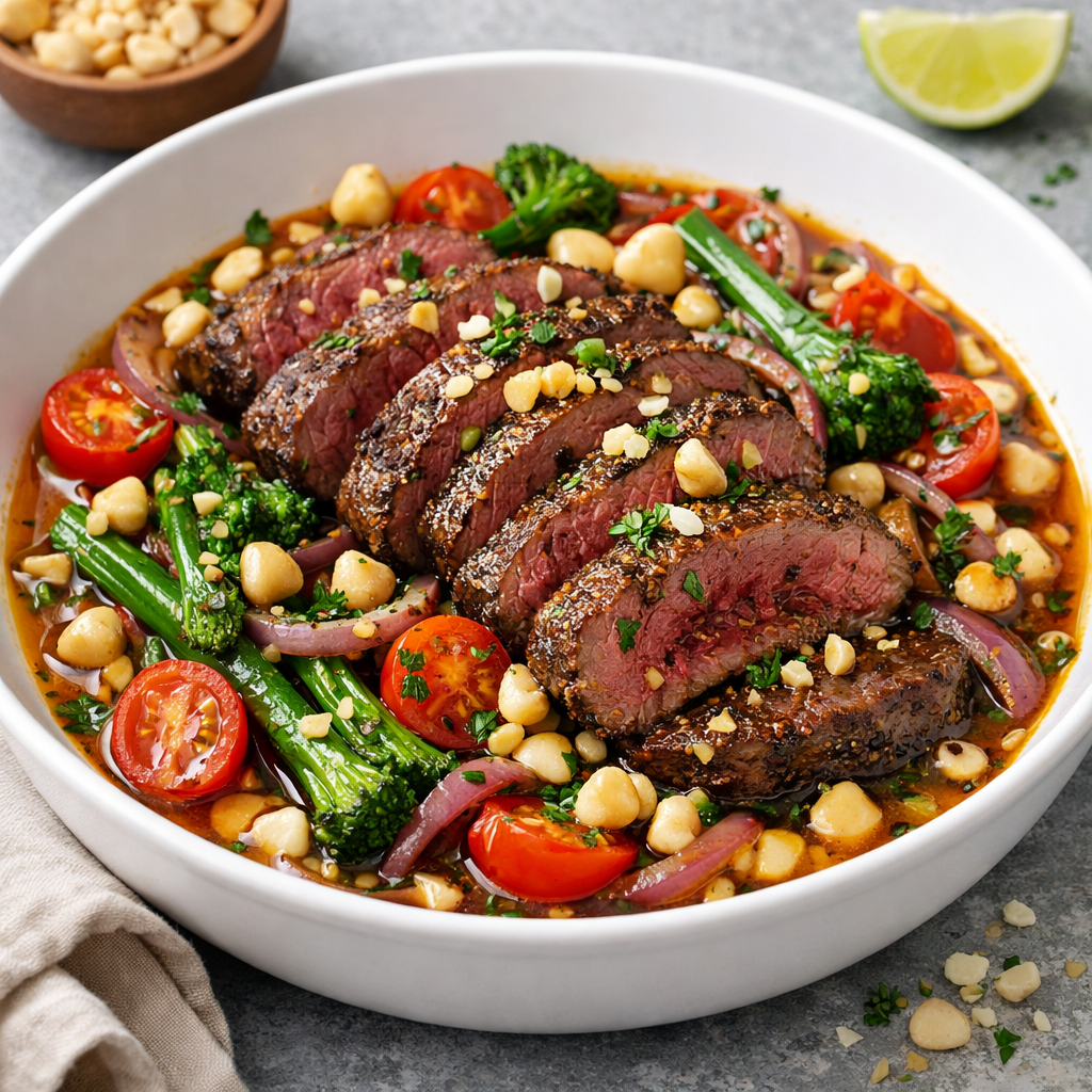 Bush-Spiced Kangaroo & Macadamia Skillet with Lemon Myrtle Glaze