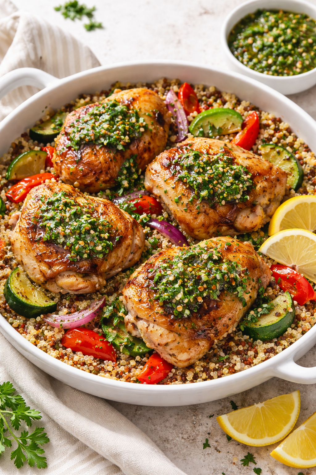 Patagonian Chimichurri Chicken with Andean Quinoa & Roasted Vegetables