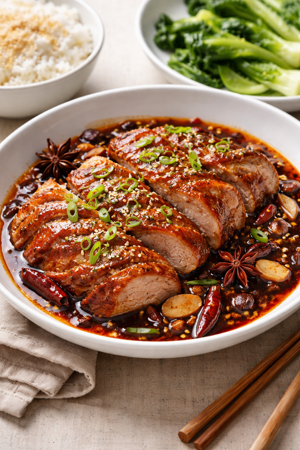 Sichuan-Style Crispy Duck with Star Anise Chili Glaze