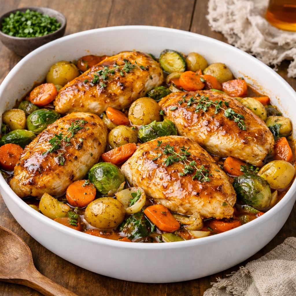 Maple Dijon Chicken & Harvest Veggie Skillet