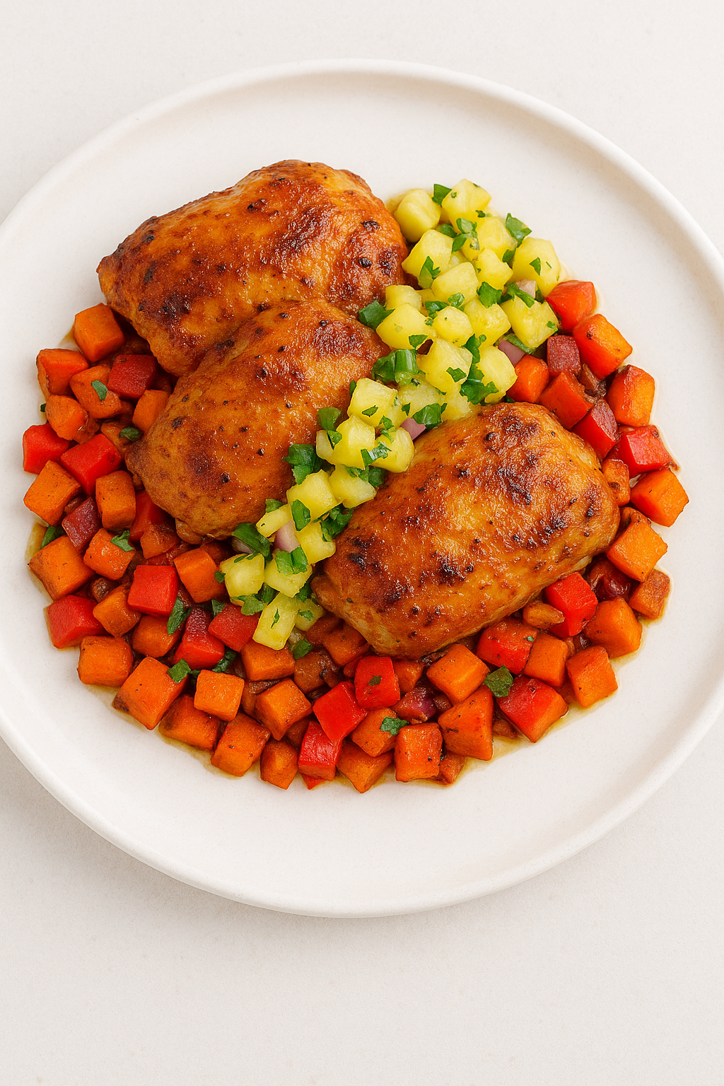 Coconut Lime Chicken with Sweet Potato Hash & Pineapple Salsa