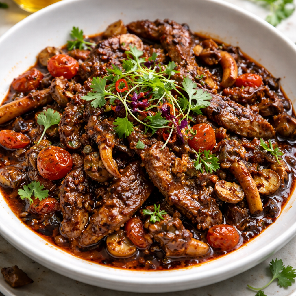 Himalayan Fire-Spiced Yak & Black Garlic Skillet