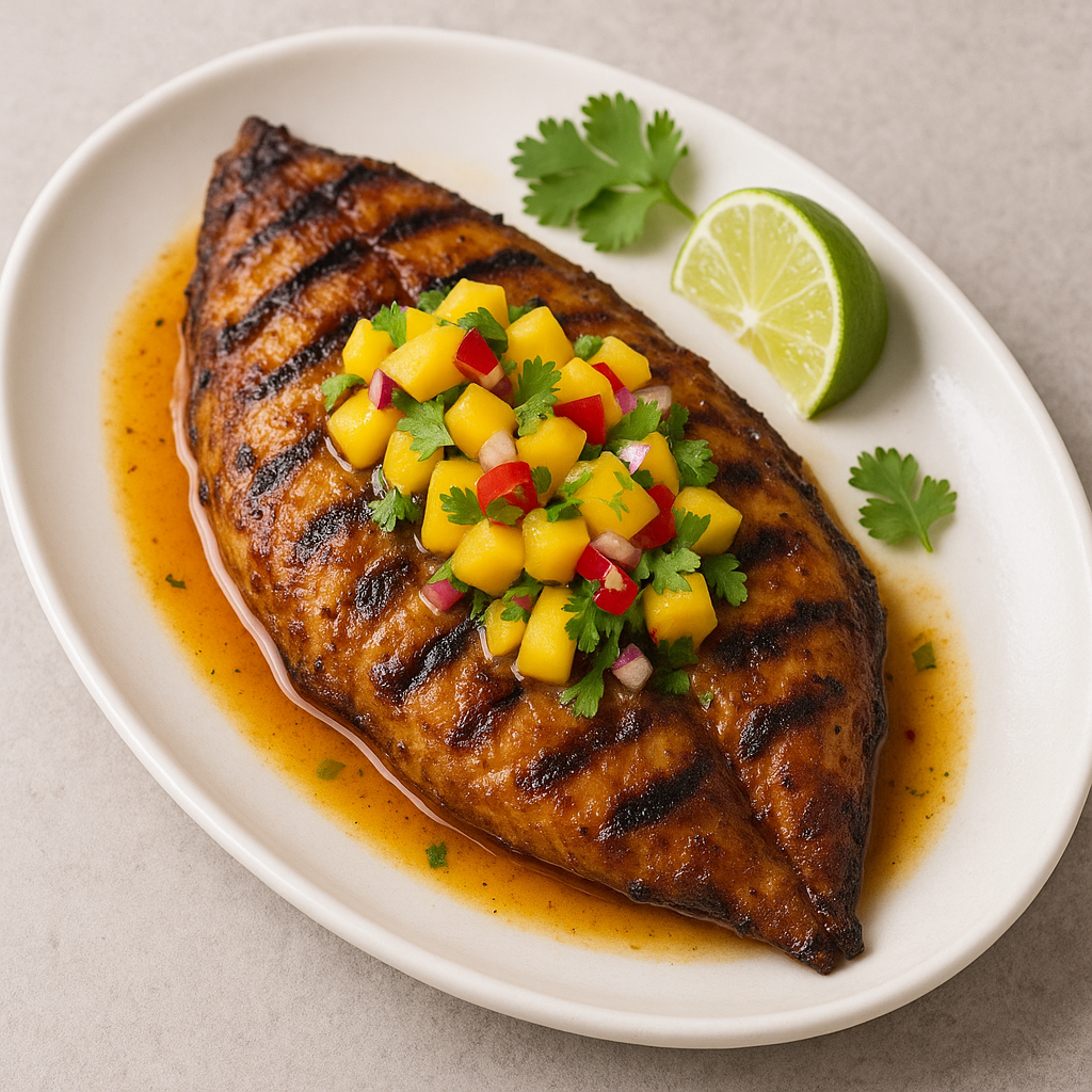 Grilled Tamarind-Coconut Snapper with Mango-Chili Salsa