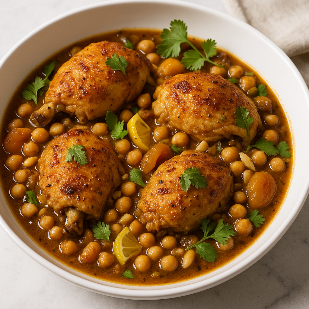 Moroccan-Spiced Chicken Tagine with Apricots & Almonds