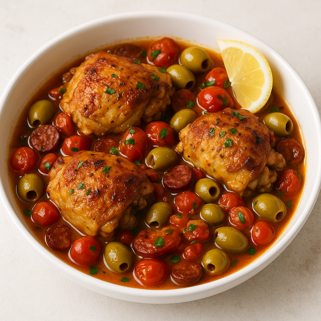 Spanish Saffron Chicken with Chorizo & Olives