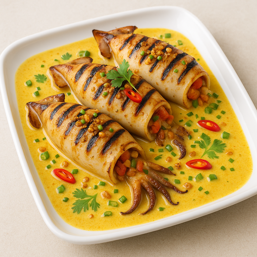Grilled Stuffed Squid in Coconut Cream