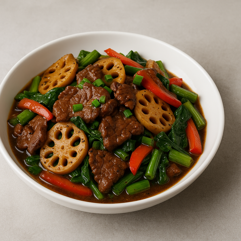 Imperial Black Pepper Beef with Lotus Root & Fragrant Jasmine Sauce
