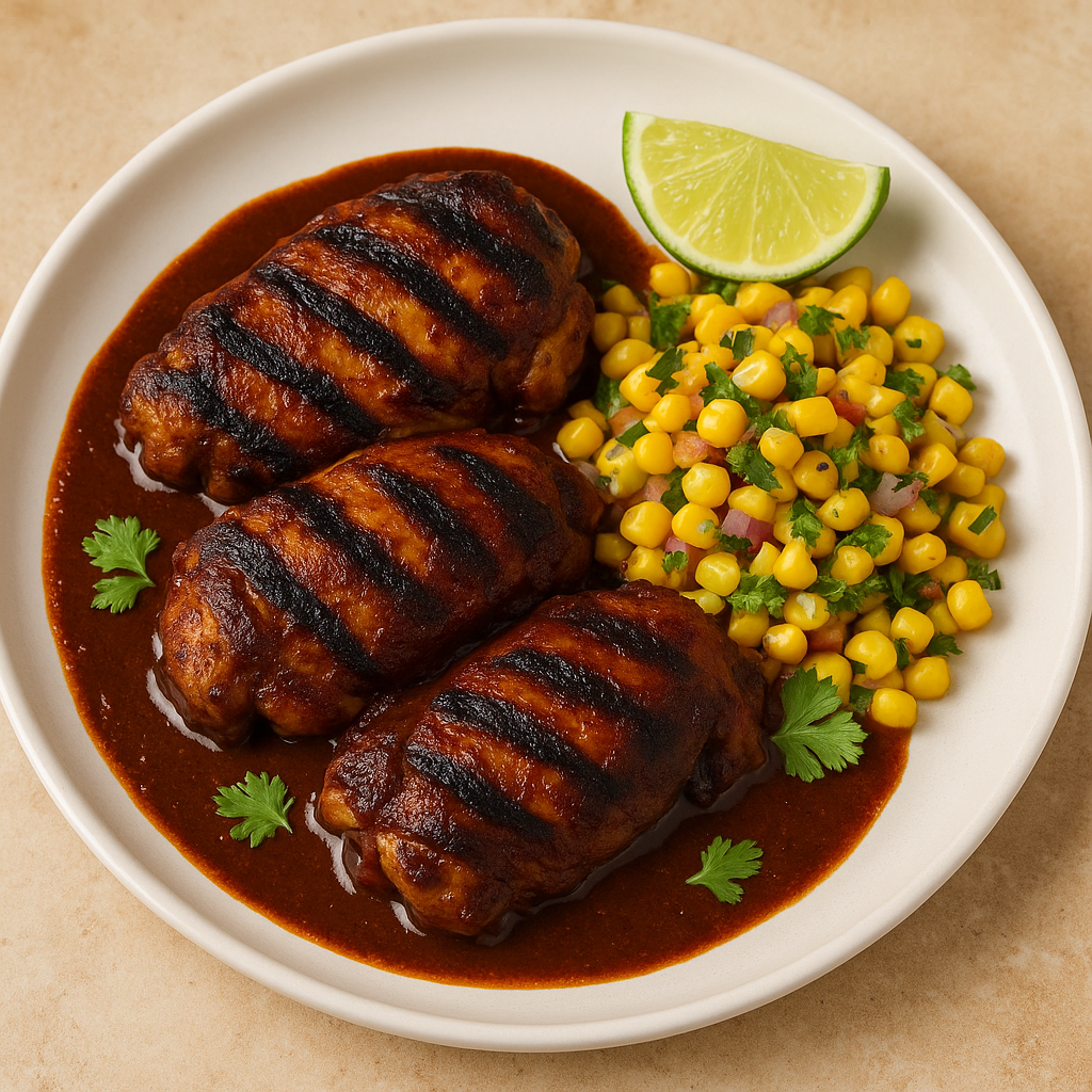 Oaxacan Grilled Mole Chicken with Roasted Corn Salsa