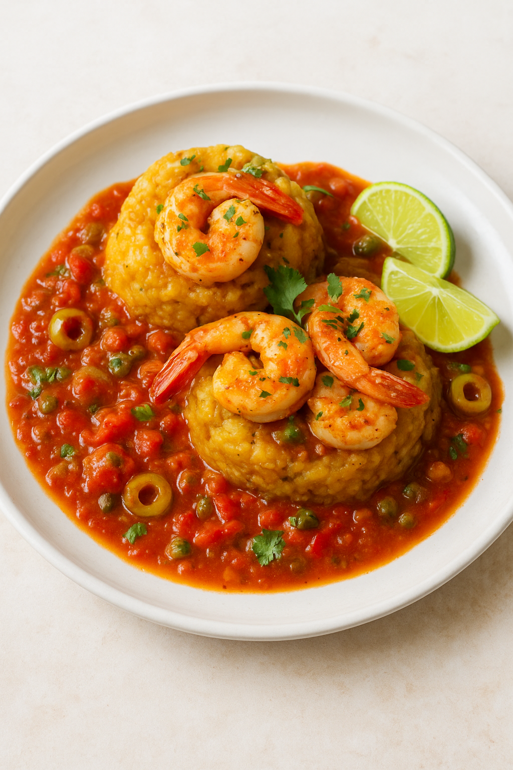 Puerto Rican Mofongo Royale with Garlic Shrimp & Plantain Sofrito Sauce