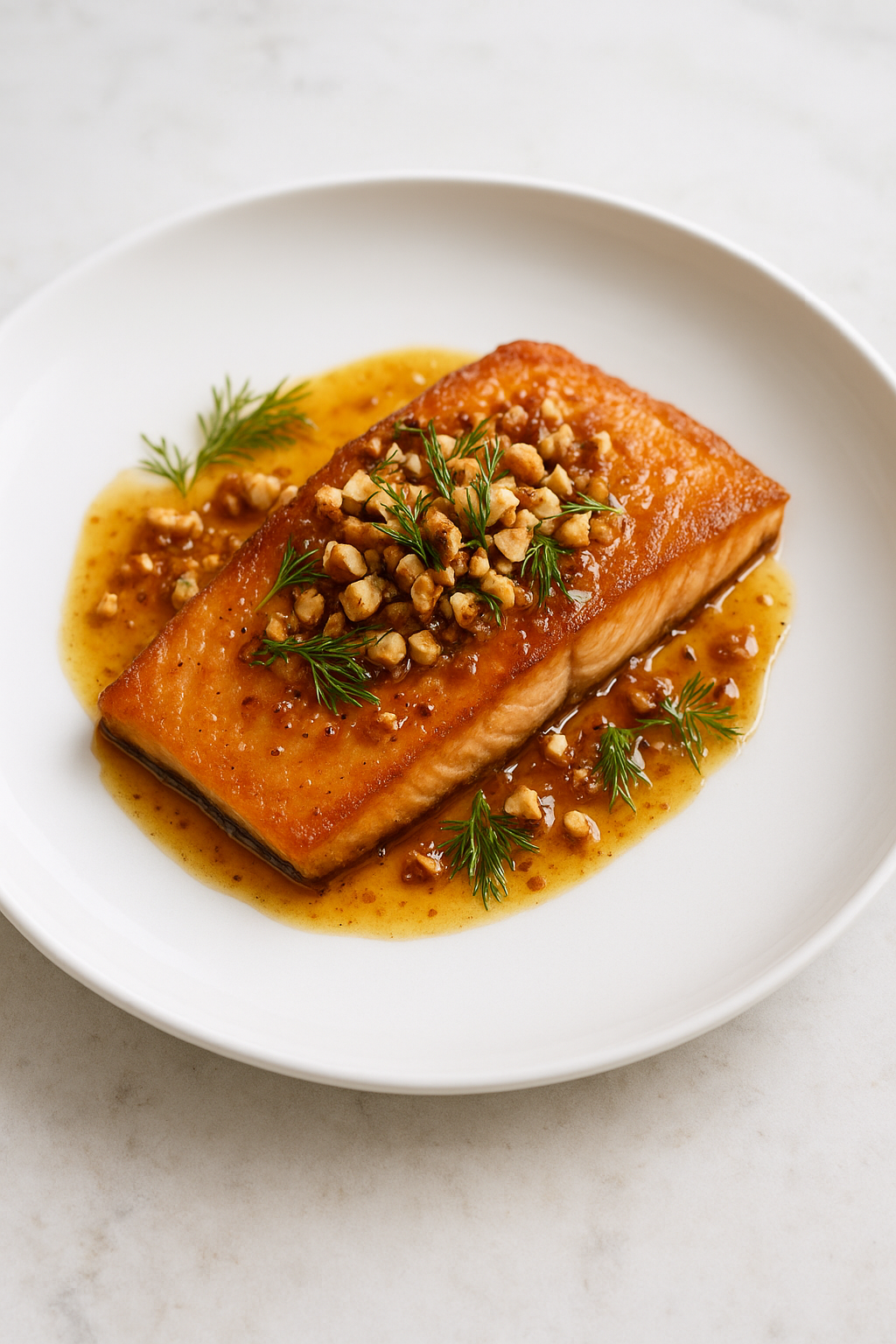 Pan-Seared Arctic Char with Maple-Mustard Glaze & Hazelnut Crumble