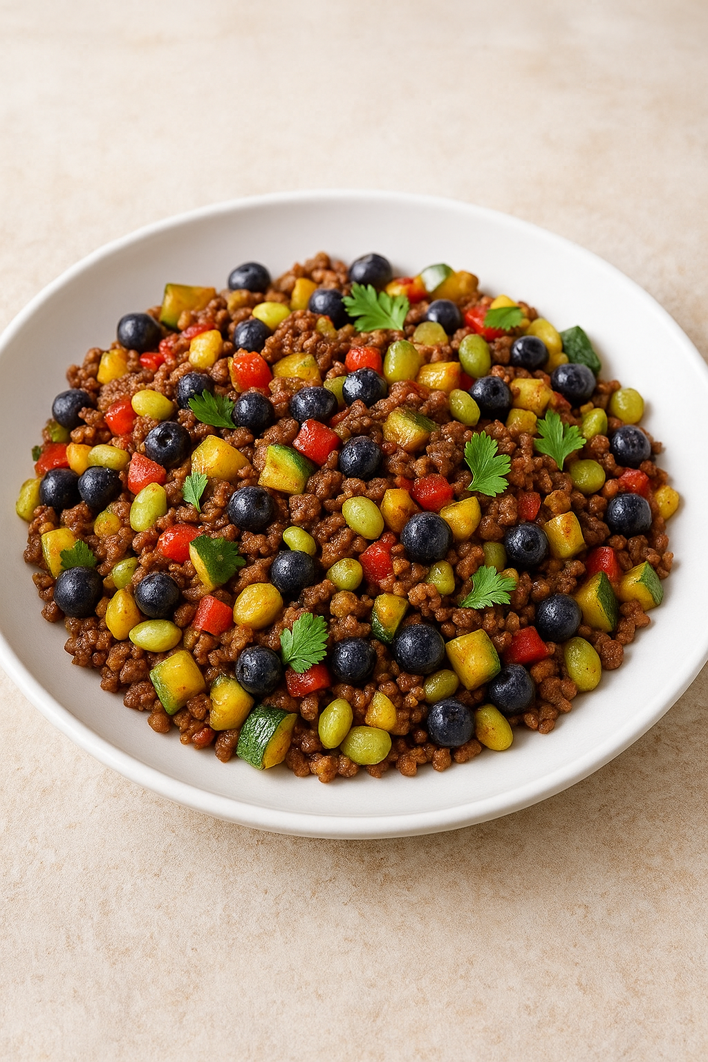 Bison & Blue Corn Succotash with Wild Berries
