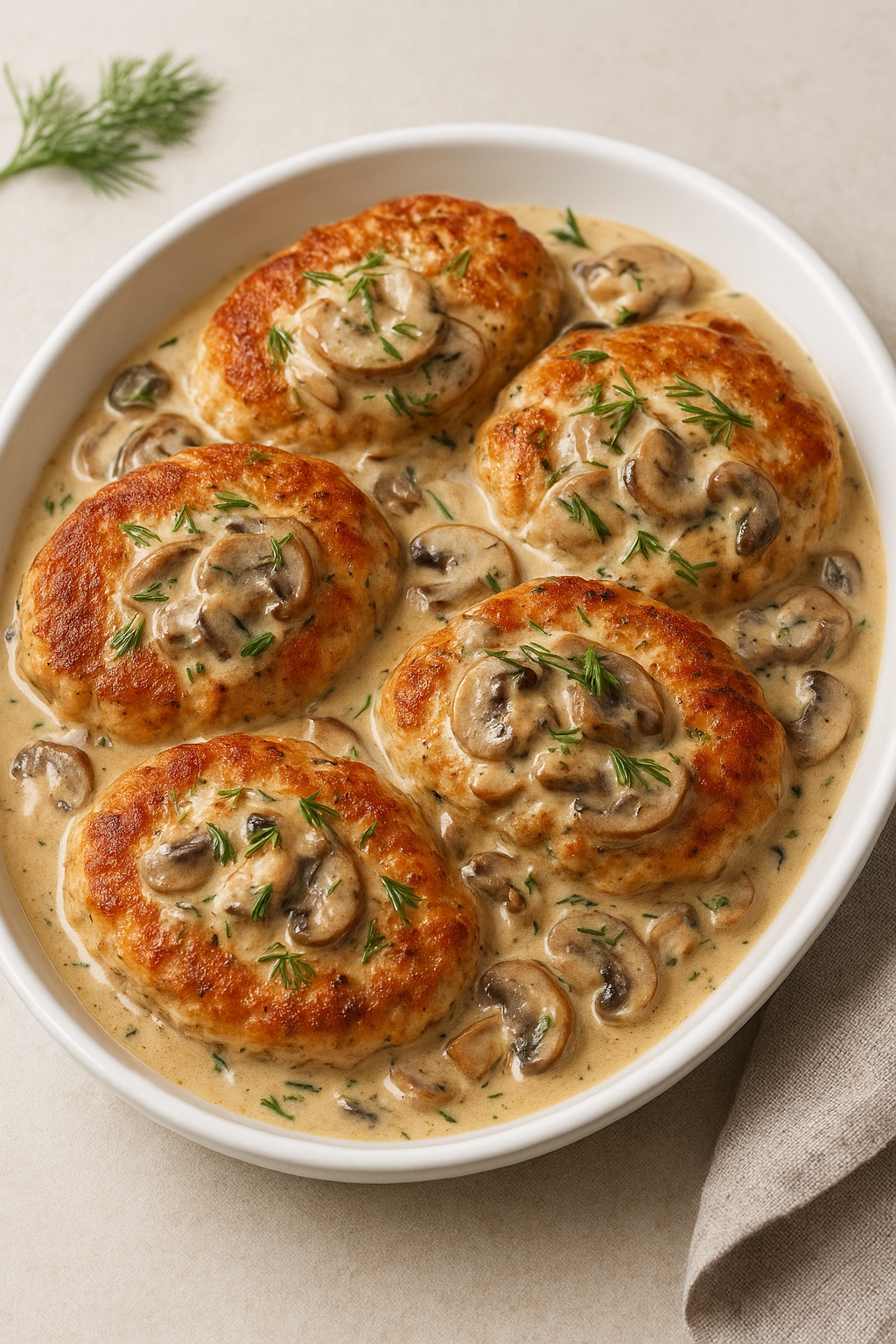 Russian Chicken Kotleti with Mushroom Cream Sauce
