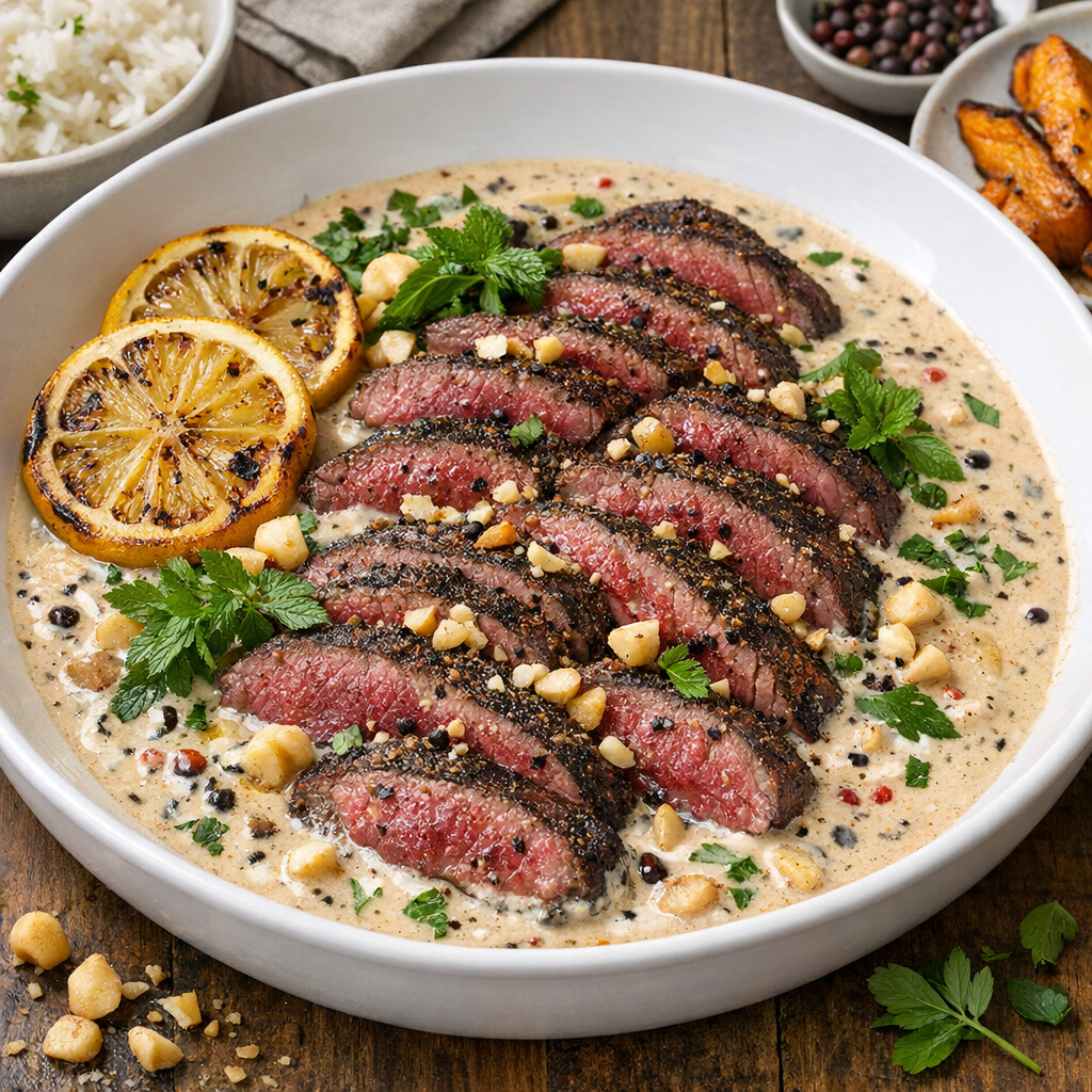 Bush‑Spiced Kangaroo & Coconut Pepperberry Cream